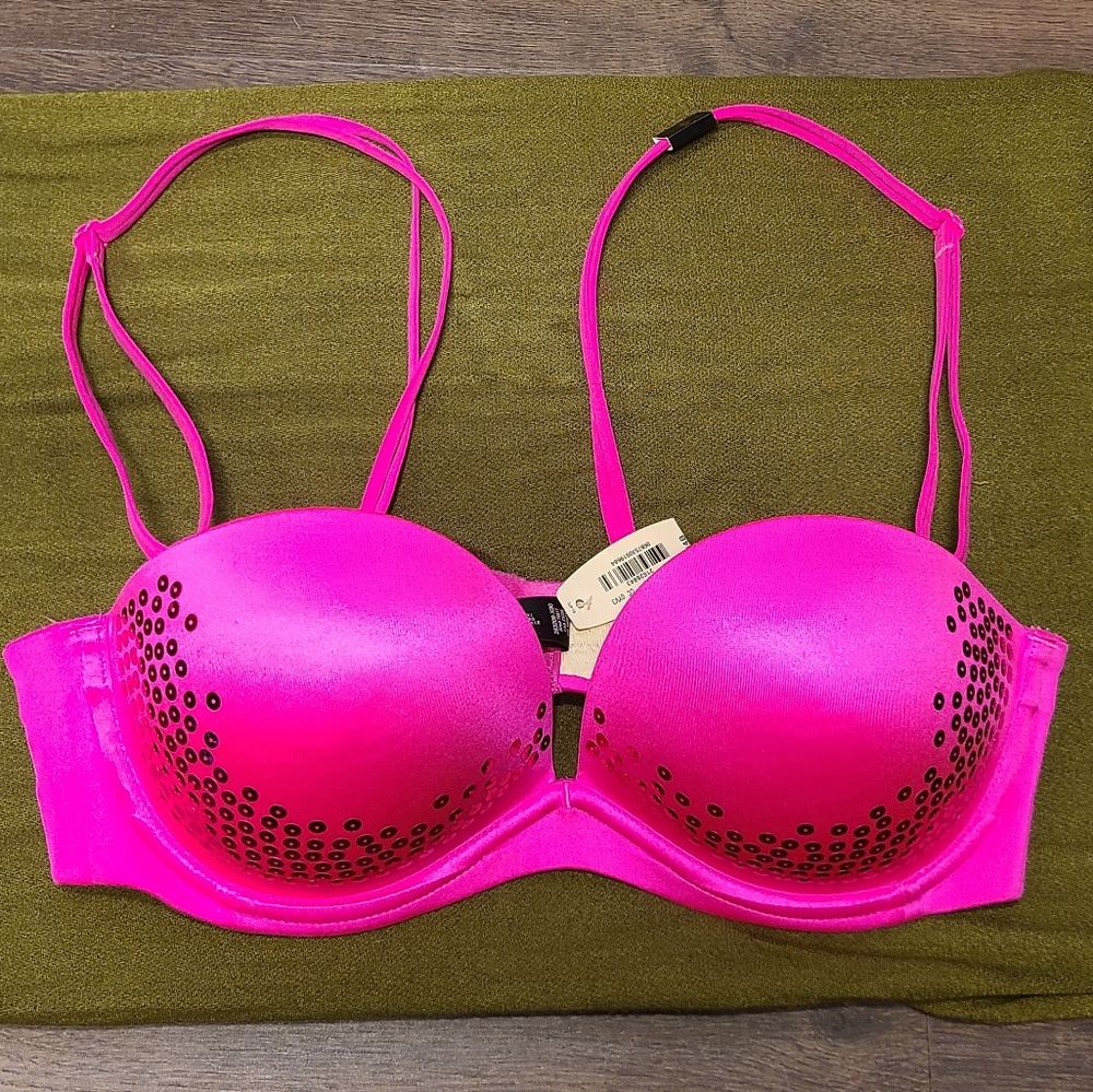 NWT🔥 Victoria's Secret Hot Pink Sequin Push Up Bra 34B